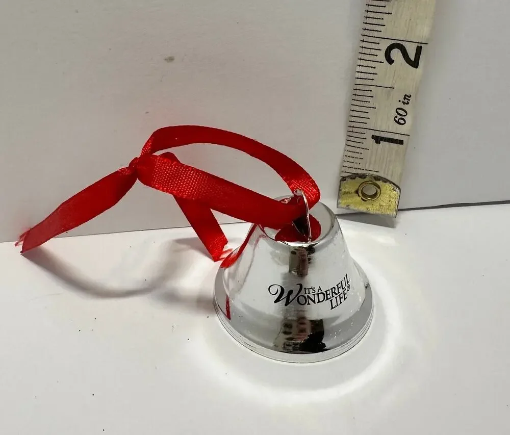 It's a Wonderful Life Engraved Christmas Ornament Silver Bell Red Ribbon